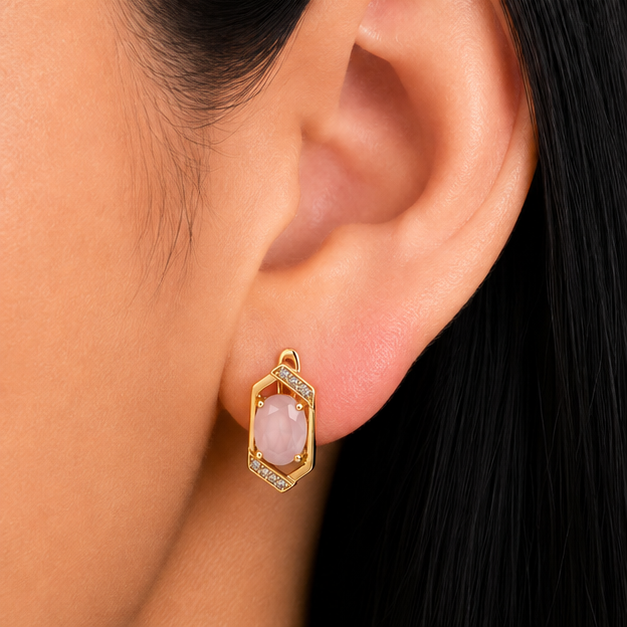 Arete Geométrico con Zirconia Oval Oro Laminado 18K | Princess Magic
