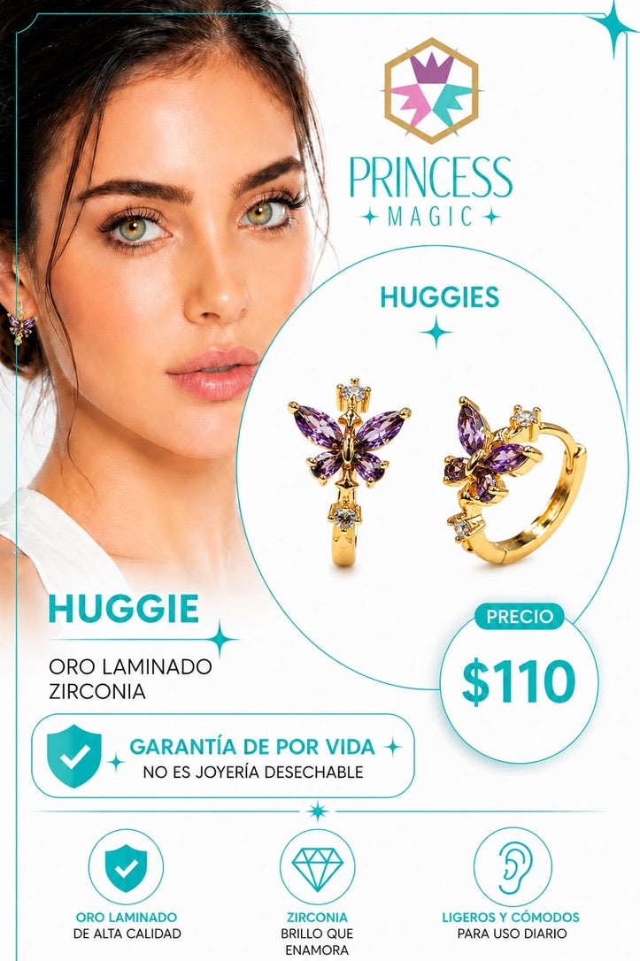 Arete Huggie Mariposa Amatista