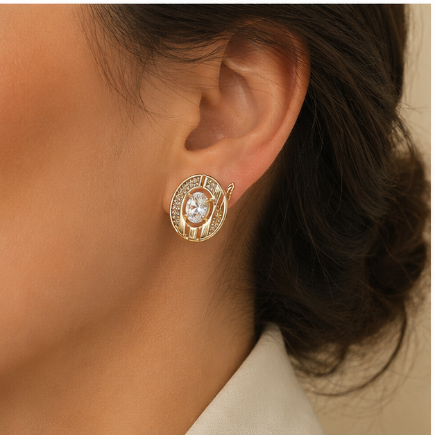 Aretes Huggie Oro Laminado Eclipse Real con Zirconia Central | Princess Magic