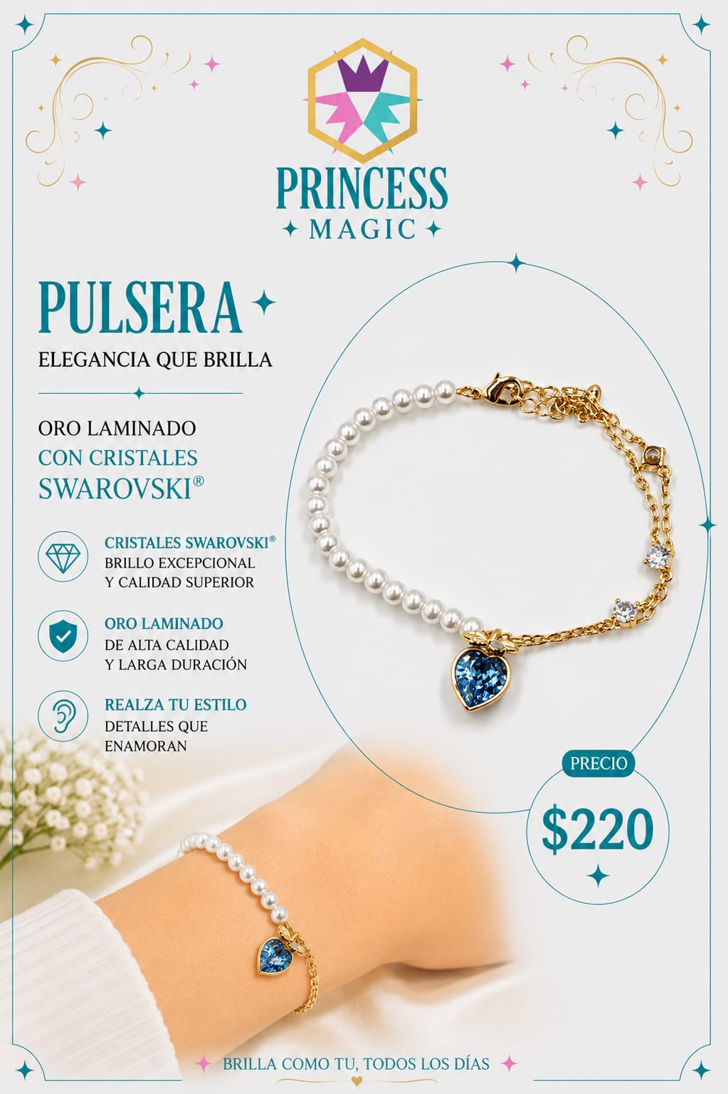 Pulsera Corazón Celeste