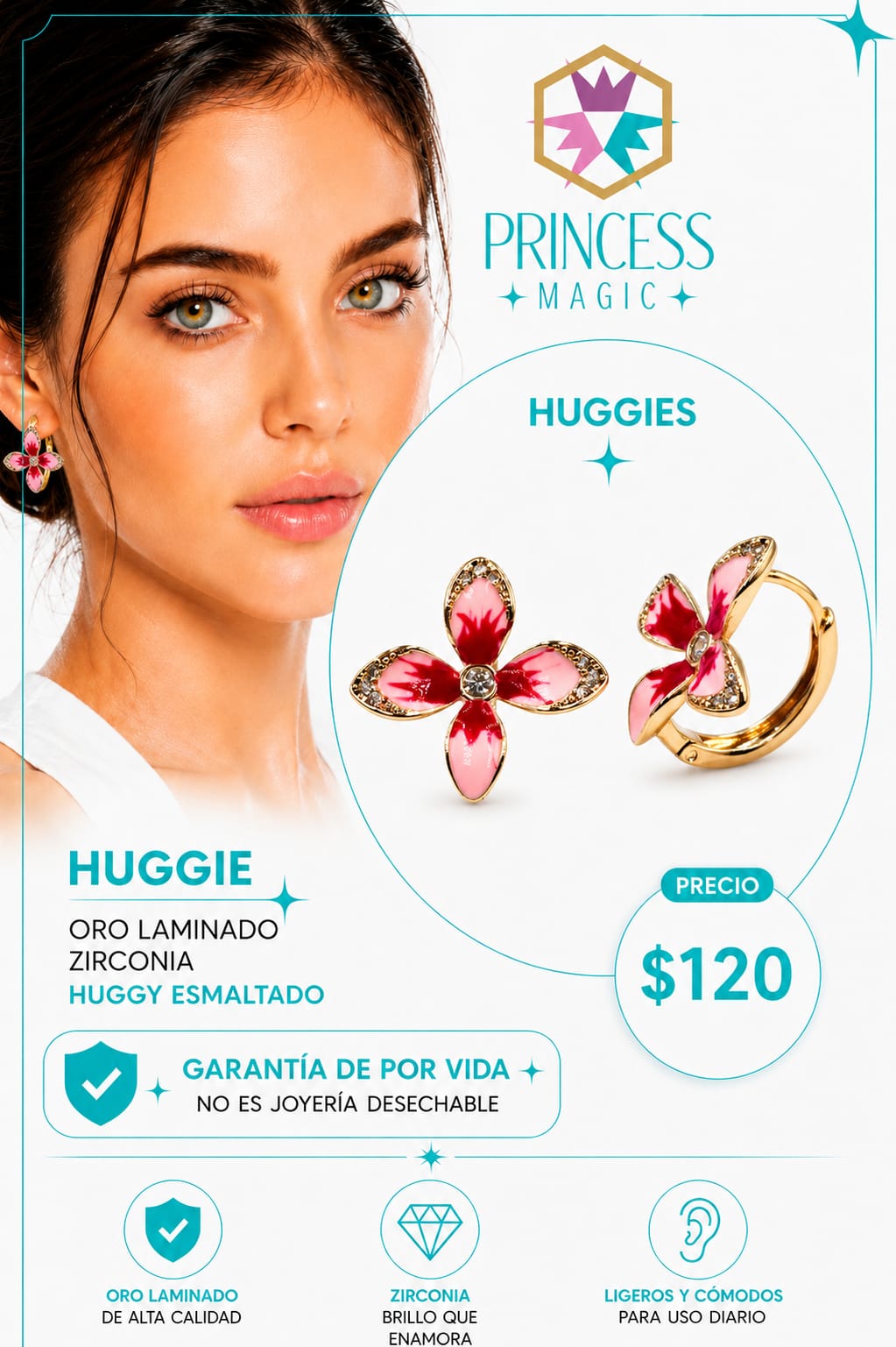 Arete Flor Esmaltada Rosa