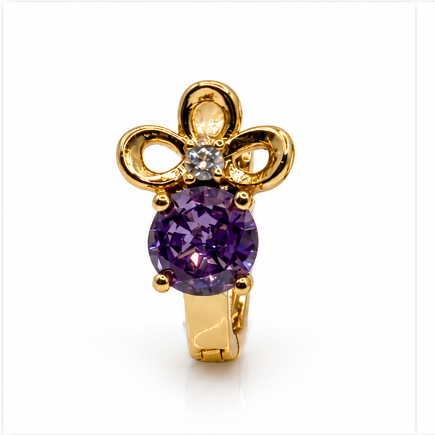 Arete Huggie Baby Flor con Cristal Oro Laminado 18K | PrincessMagic
