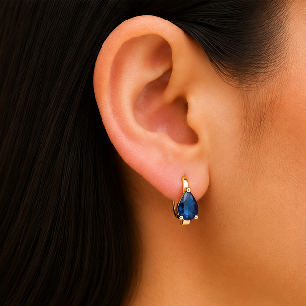 Aretes Huggie Gota Azul Zafiro Oro Laminado 18K | Princess Magic