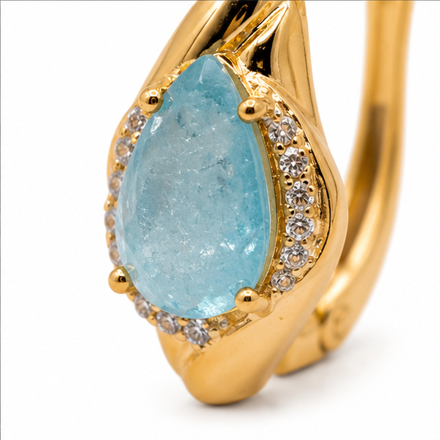 Arete con Piedra Azul Gota y Zirconias Oro Laminado | Princess Magic