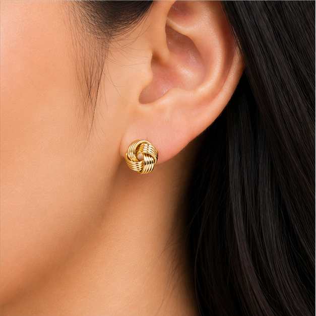 Arete Broquel Nudo Acanalado Oro Laminado | Princess Magic