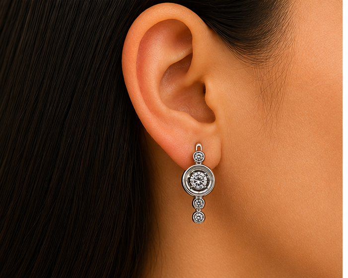 Arete Colgante Circular con Zirconias | Rodio Laminado