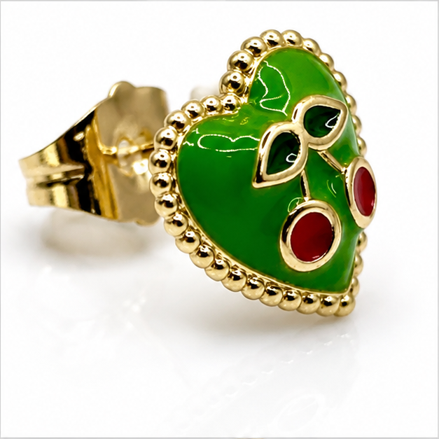 Arete Corazón con Cerezas Oro Laminado 18K | PrincessMagic