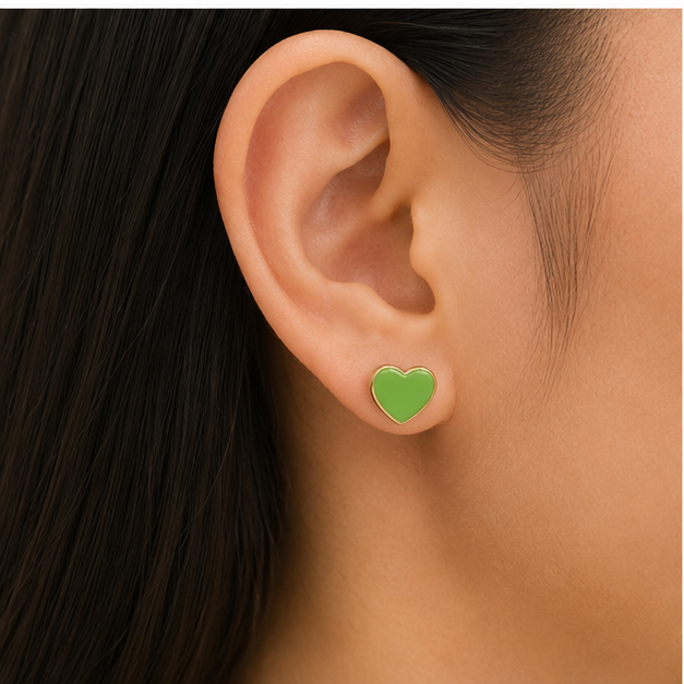 Arete Corazón Verde Oro Laminado 18K ✨ | PrincessMagic