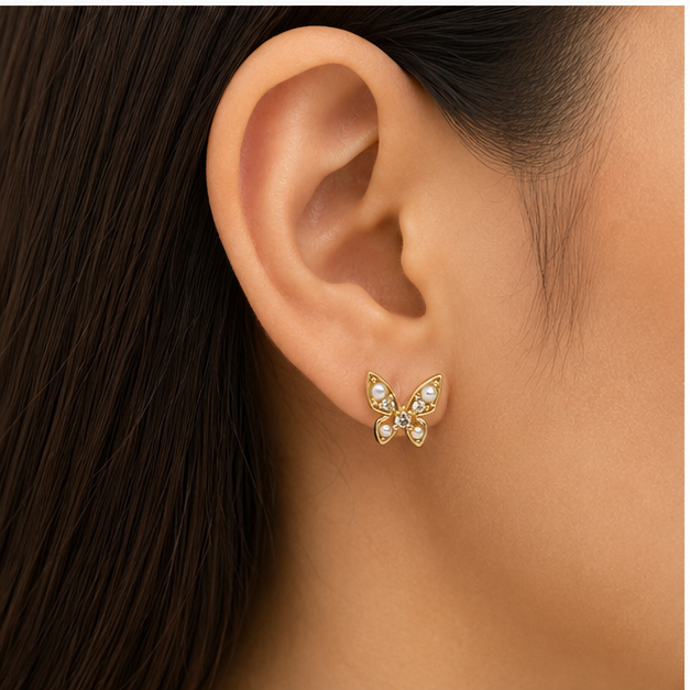 Arete Mariposa con Perlas y Zirconias Oro Laminado 18K ✨ | PrincessMagic
