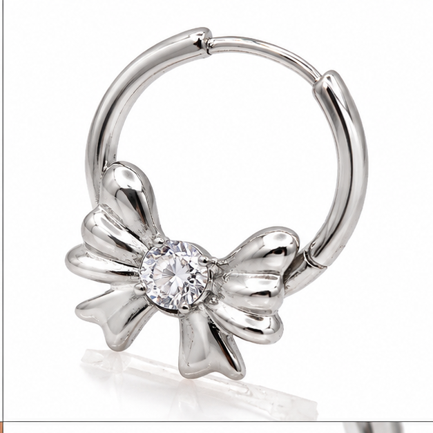 Arete Huggie Moño con Zirconia Laminado en Rodio | Princess Magic