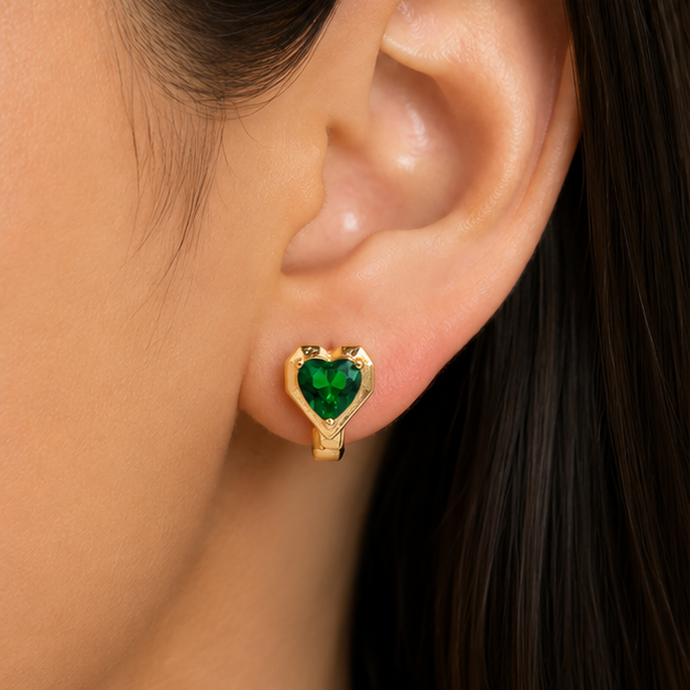 Arete Huggie Corazón Verde Oro Laminado | Princess Magic