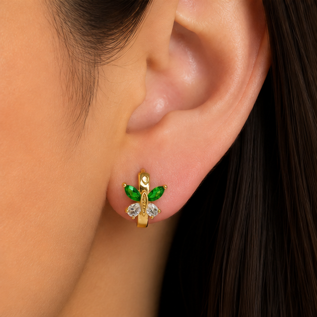 Arete Huggie Libélula Verde Oro Laminado | Princess Magic