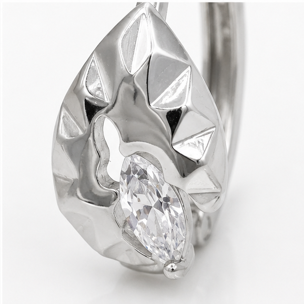 Arete Huggie Baby Gota Geométrica con Zirconia | Rodio Laminado