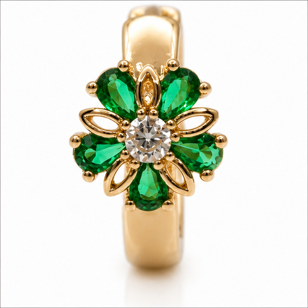 Arete Huggie Flor Verde Oro Laminado | Princess Magic