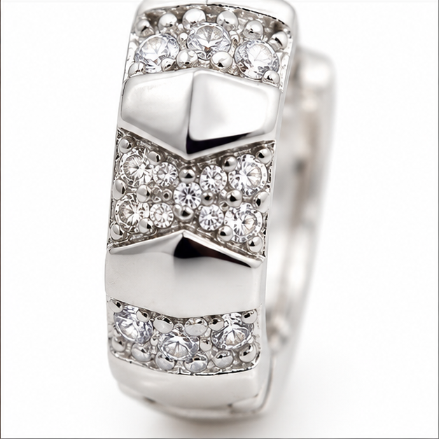 Arete Huggie con Zirconias Laminado en Rodio | Princess Magic
