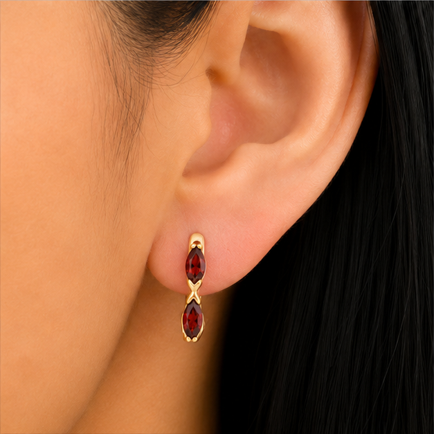 Arete Doble Marquesa Roja Oro Laminado 18K con Zirconia | Princess Magic