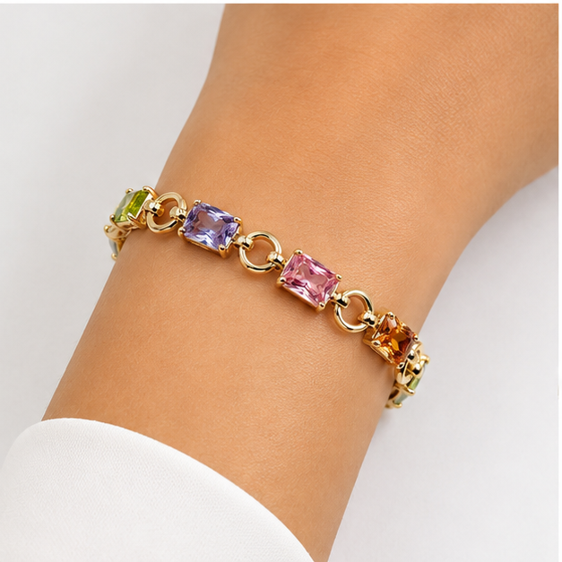 Pulsera con Zirconias Multicolor Oro Laminado | Princess Magic