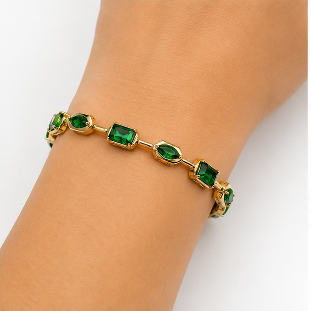 Pulsera con Zirconias Verdes Oro Laminado | Princess Magic