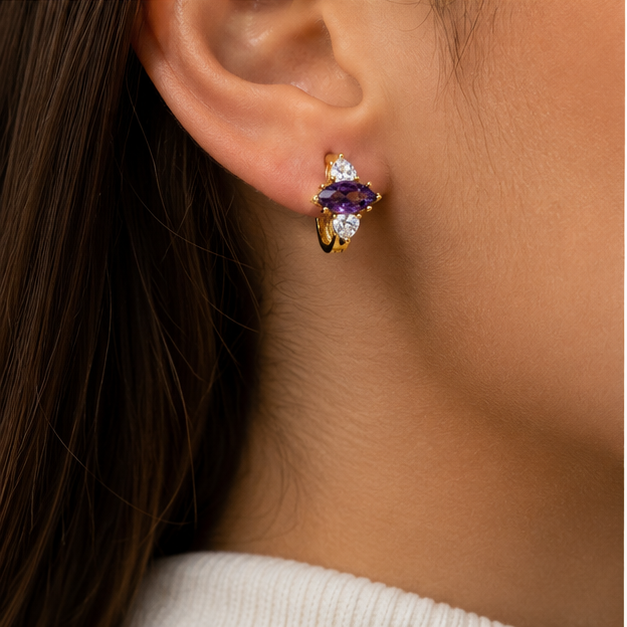 Aretes Huggie Oro Laminado con Zirconias Rosa o Amatista | Princess Magi