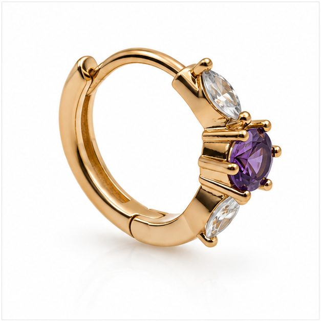 Arete Huggie baby con Zirconia Central | Oro Laminado 18K