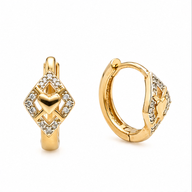 Arete Corazón Geométrico con Zirconias Oro Laminado 18K | Princess Magic