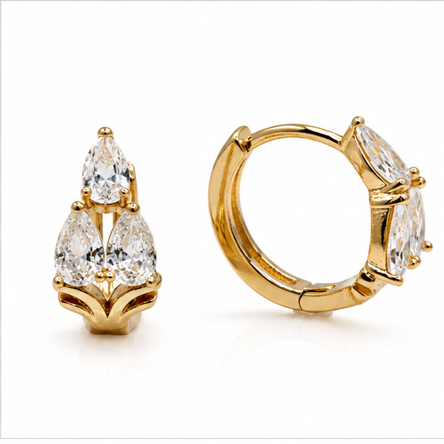 Arete Trío de Zirconias Gota Oro Laminado 18K | Princess Magic