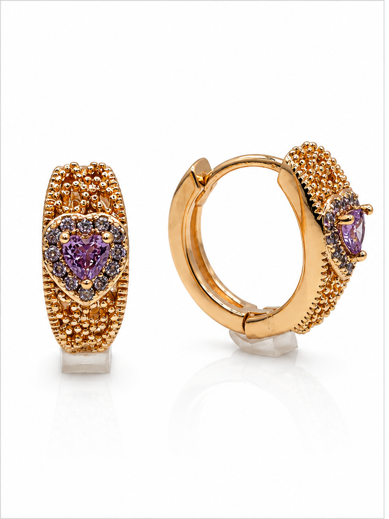 Arete Corazón Halo con Zirconias Oro Laminado 18K | Princess Magic