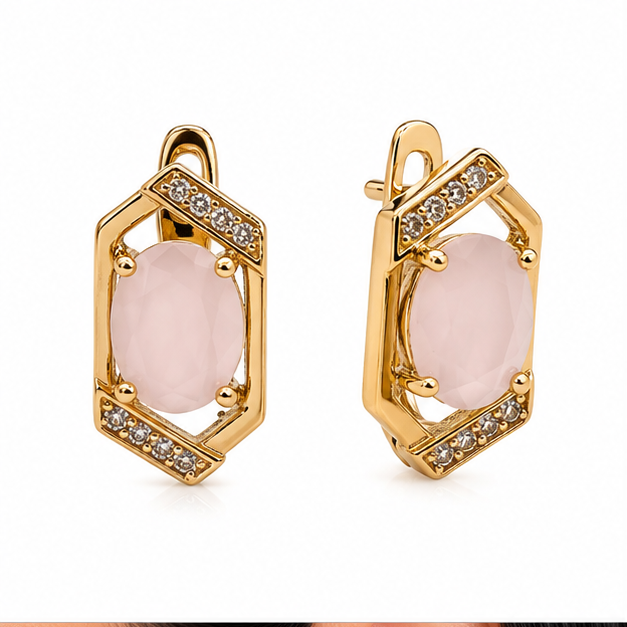 Arete Geométrico con Zirconia Oval Oro Laminado 18K | Princess Magic