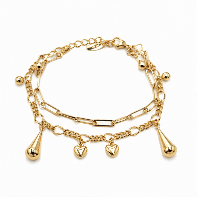 Pulsera Oro Laminado Corazones Colgantes "Amore" | Princess Magic