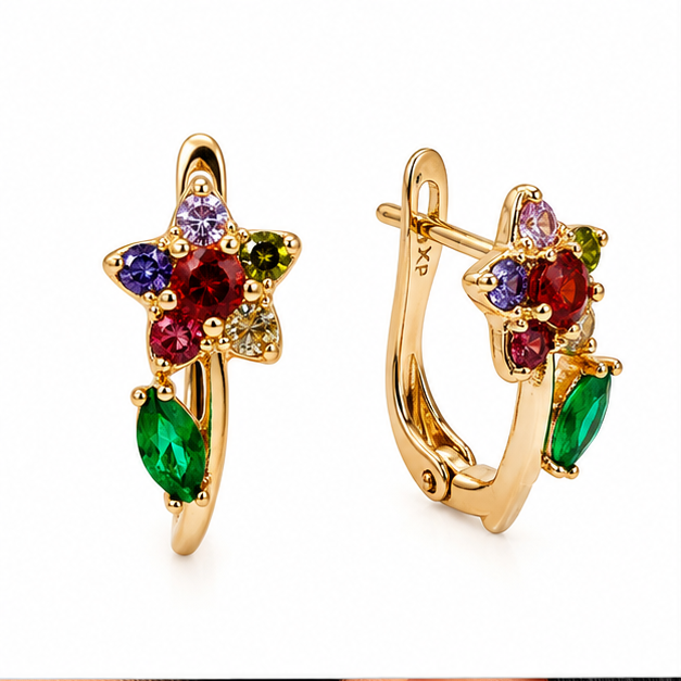 Arete Flor Multizirconia Oro Laminado 18K | Princess Magic