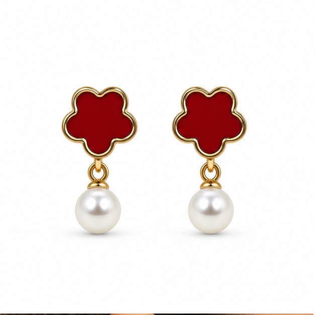 Arete Broquel Flor Perla