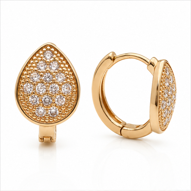 Aretes Huggie Baby Gota con Microzirconias Oro Laminado 18K | Princess Magic