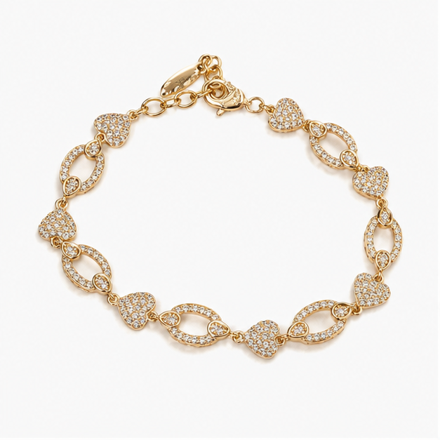 Pulsera Oro Laminado Corazones Radiance con Zirconias | Princess Magic