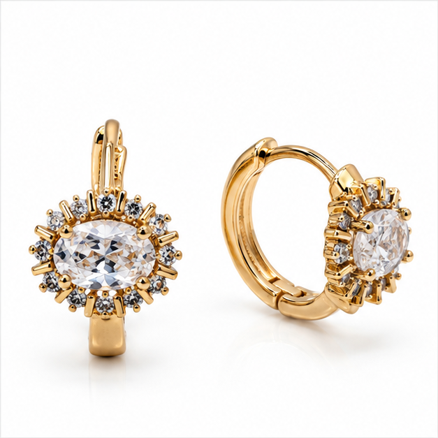 Arete Huggie Ovalado con Zirconia Oro Laminado | Princess Magic