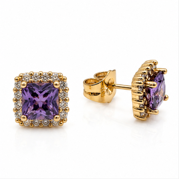 Arete Broquel Cuadrado con Zirconia Oro Laminado | Princess Magic