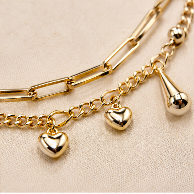 Pulsera Oro Laminado Corazones Colgantes "Amore" | Princess Magic