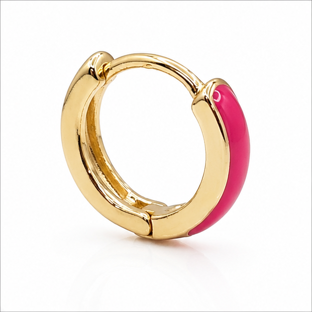 Aretes Huggie Baby Rosa Fucsia Esmaltados Oro Laminado 18K | Princess Magic