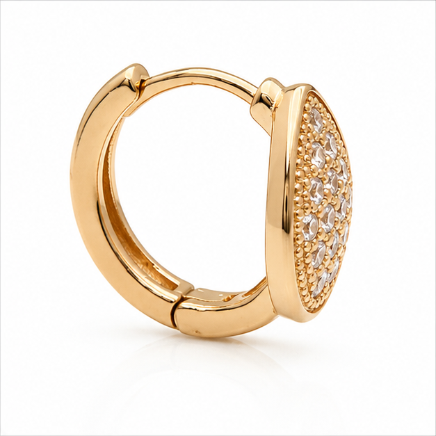 Aretes Huggie Baby Gota con Microzirconias Oro Laminado 18K | Princess Magic