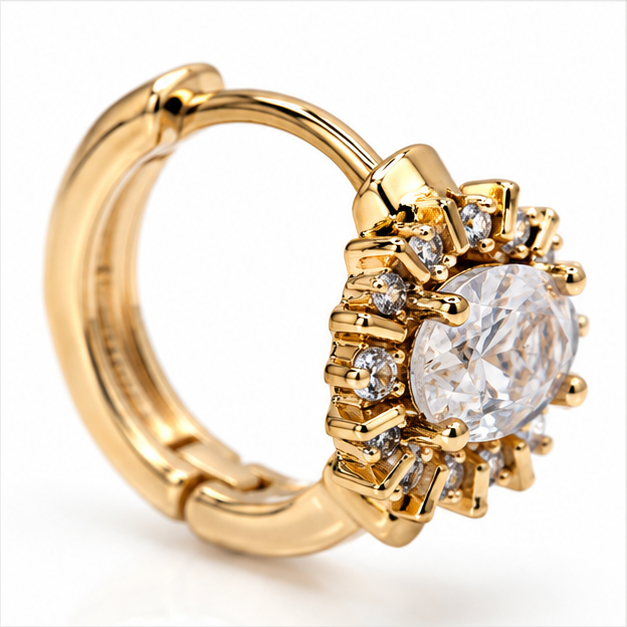 Arete Huggie Ovalado con Zirconia Oro Laminado | Princess Magic