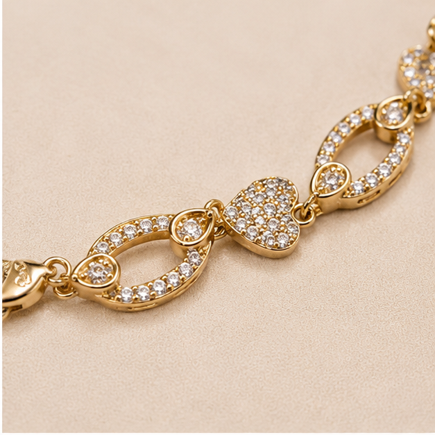 Pulsera Oro Laminado Corazones Radiance con Zirconias | Princess Magic