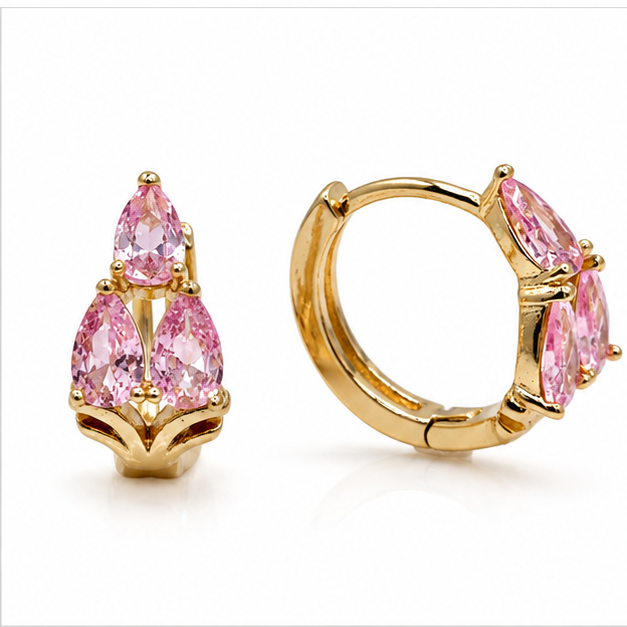 Arete Trío de Zirconias Gota Oro Laminado 18K | Princess Magic