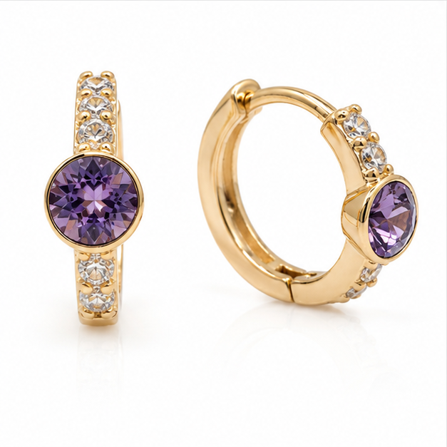 Arete Huggie con Cristal Swarovski Oro Laminado | Princess Magic
