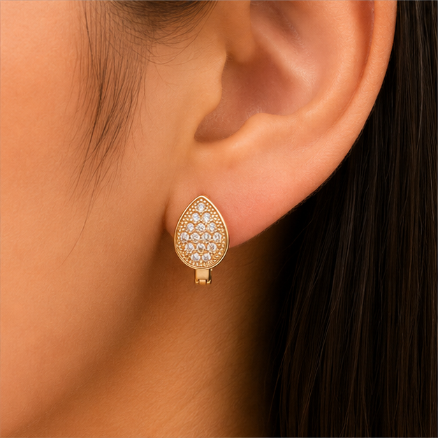 Aretes Huggie Baby Gota con Microzirconias Oro Laminado 18K | Princess Magic