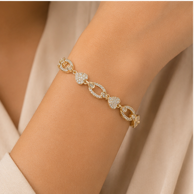 Pulsera Oro Laminado Corazones Radiance con Zirconias | Princess Magic