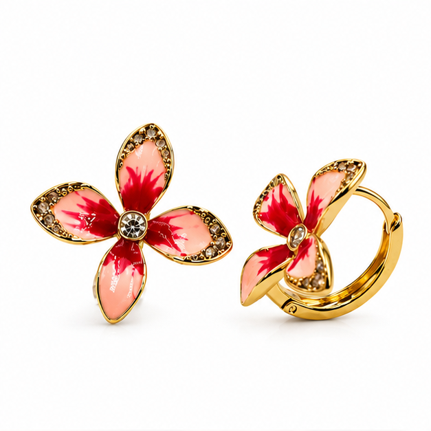 Arete Flor Esmaltada Rosa