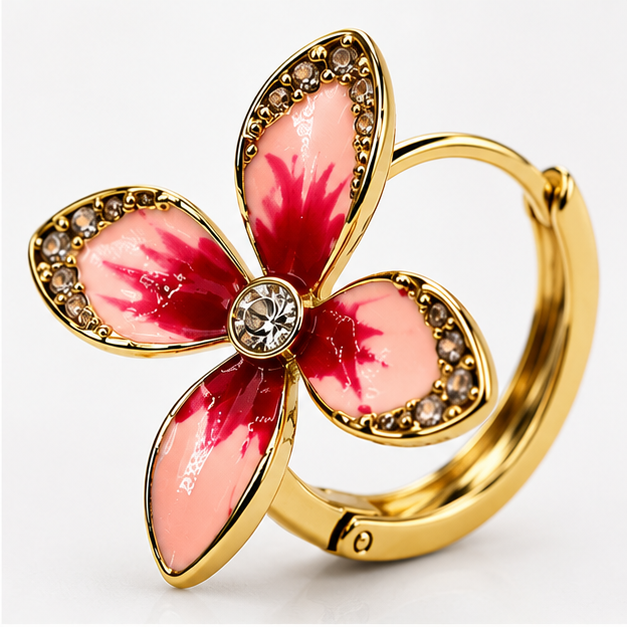Arete Flor Esmaltada Rosa