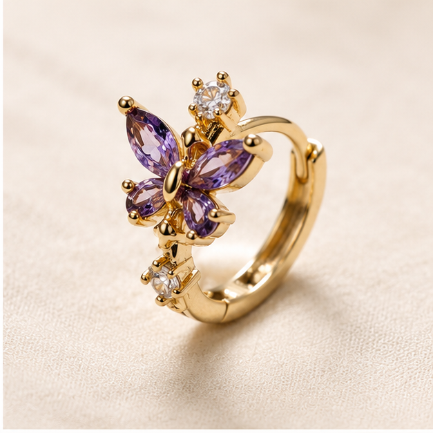 Arete Huggie Mariposa Amatista
