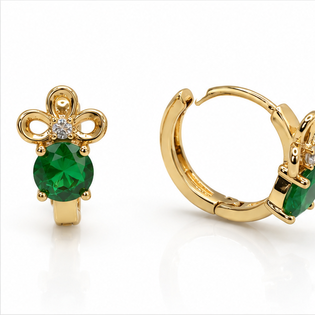 Arete Huggie Baby Flor con Cristal Oro Laminado 18K | PrincessMagic