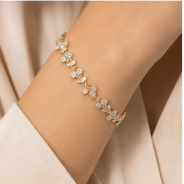 Pulsera Oro Laminado Cherry Bloom de Cerezas con Zirconias | Princess Magic