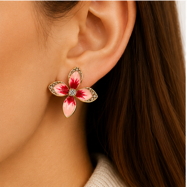 Arete Flor Esmaltada Rosa